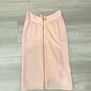 Dusty Rose Zip-Up Criss-Cross Blouse
